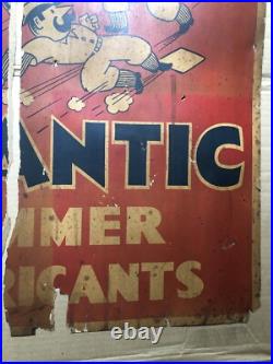Rare Antique Vintage ATLANTIC GAS & OIL SUMMER LUBRICANTS SIGN BASEBALL 28x25