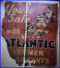 Rare Antique Vintage ATLANTIC GAS & OIL SUMMER LUBRICANTS SIGN BASEBALL 28x25