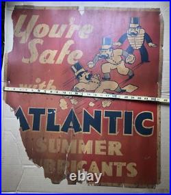 Rare Antique Vintage ATLANTIC GAS & OIL SUMMER LUBRICANTS SIGN BASEBALL 28x25