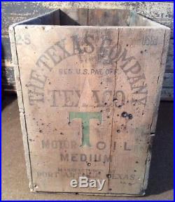 Rare Antique Vtg 30s Texaco Motor Oil Clean Clear Full Bodied Wooden Crate Box
