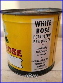 Rare Antique White Rose 5 Pound Grease Tin Can, Oil Gas sign Vintage Cans Old
