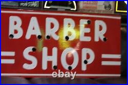 Rare Barber Shop Porcelain Metal Neon Sign Skin Deco Hair Gas Oil Marvy Men Room