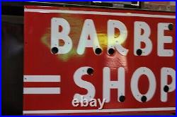 Rare Barber Shop Porcelain Metal Neon Sign Skin Deco Hair Gas Oil Marvy Men Room