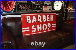 Rare Barber Shop Porcelain Metal Neon Sign Skin Deco Hair Gas Oil Marvy Men Room