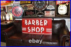 Rare Barber Shop Porcelain Metal Neon Sign Skin Deco Hair Gas Oil Marvy Men Room