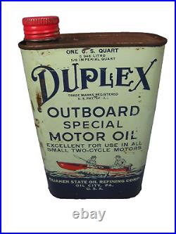 Rare Full Vintage DUPLEX Outboard Special Motor Oil Can SAE 30 with Red Cap