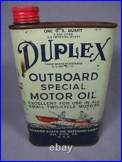 Rare Full Vintage DUPLEX Outboard Special Motor Oil Can SAE 30 with Red Cap