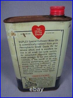 Rare Full Vintage DUPLEX Outboard Special Motor Oil Can SAE 30 with Red Cap