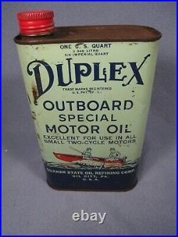 Rare Full Vintage DUPLEX Outboard Special Motor Oil Can SAE 30 with Red Cap