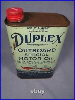 Rare Full Vintage DUPLEX Outboard Special Motor Oil Can SAE 30 with Red Cap