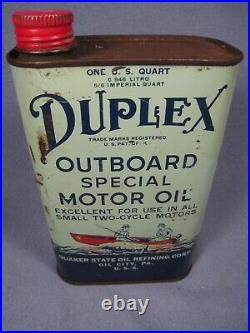 Rare Full Vintage DUPLEX Outboard Special Motor Oil Can SAE 30 with Red Cap