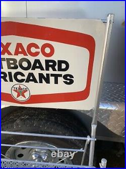 Rare NOS Vtg 1968 TEXACO OUTBOARD MARINE OIL CAN DISPLAY RACK with Sugn & Orig Box