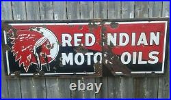 Rare Original Vintage 1930's Red Indian Motor Oils porcelain sign Large 6 Ft