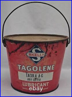 Rare Shape & Size Vintage 10 Pounds Lbs. Skelly Oil Co Tagoline Lubricant Bucket