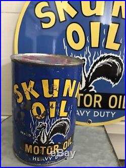 Rare Skunk Oil Motor Oil Original Metal Quart Vintage Can & Sign