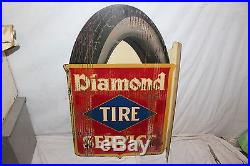 Rare Vintage 1920's Diamond Tire Service Gas Oil 2 Side 28 Metal Flange Sign