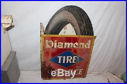 Rare Vintage 1920's Diamond Tire Service Gas Oil 2 Side 28 Metal Flange Sign