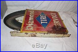 Rare Vintage 1920's Diamond Tire Service Gas Oil 2 Side 28 Metal Flange Sign
