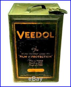 Rare Vintage 1920's Veedol 5 Gallon Tide Water Metal Motor Oil Can Gas Station