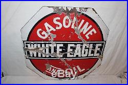 Rare Vintage 1920's White Eagle Gasoline & Oil 2 Sided 28 Porcelain Metal Sign