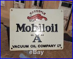 Rare Vintage 1930's Old Antique Mobil Oil A Adv. Porcelain Enamel Sign Board