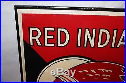 Rare Vintage 1930's Red Indian Motor Oils Gas Station 24 Porcelain Metal Sign