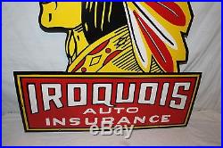 Rare Vintage 1940's Iroquois Auto Insurance Gas Oil 42 Porcelain Metal Sign