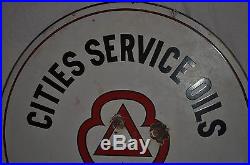 Rare Vintage 1940s Cities Service Oils 42 Double Sided Porcelain Sign RED LINE