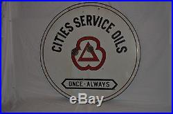 Rare Vintage 1940s Cities Service Oils 42 Double Sided Porcelain Sign RED LINE