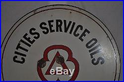 Rare Vintage 1940s Cities Service Oils 42 Double Sided Porcelain Sign RED LINE