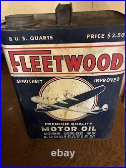 Rare Vintage FLEETWOOD Aero Craft 2-gallon Motor Oil Can Excellent Piece