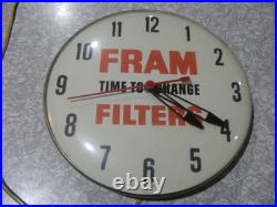 Rare Vintage Fram Oil Filter Advertising Clock 12 Glass Face Runs Well