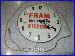 Rare Vintage Fram Oil Filter Advertising Clock 12 Glass Face Runs Well