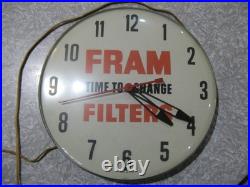 Rare Vintage Fram Oil Filter Advertising Clock 12 Glass Face Runs Well
