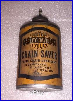 Rare Vintage HARLEY DAVIDSON OIL CAN Motorcycle Chain Saver Lubricant Tin Label