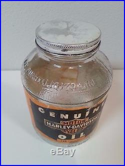Rare Vintage HARLEY DAVIDSON Original 1940's WWII Quart Oil Glass Jar Can