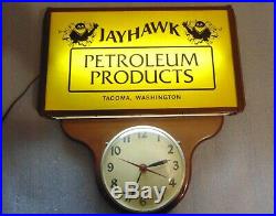 Rare Vintage Jayhawk Oil Petroleum Products Lighted Sign Tacoma Washington