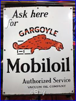Rare Vintage ORIGINAL 30s Gargoyle Mobiloil Oil Mobil Porcelain Sign Gas Shop 8