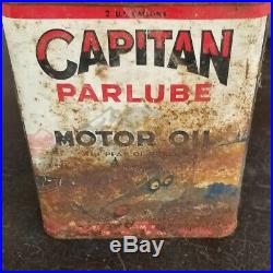 Rare Vintage Old Capitan Parlube 2 Gallon Oil Can Very Hard To Find Can