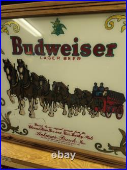 Rare Vintage Original Budweiser Clyesdale Advertising Painted Glass Sign