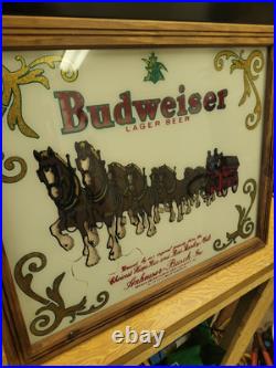 Rare Vintage Original Budweiser Clyesdale Advertising Painted Glass Sign