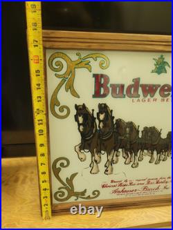 Rare Vintage Original Budweiser Clyesdale Advertising Painted Glass Sign