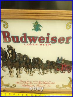 Rare Vintage Original Budweiser Clyesdale Advertising Painted Glass Sign