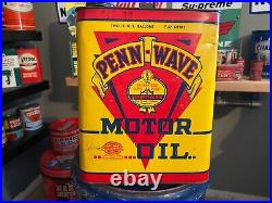 Rare Vintage Original Penn Wave Motor Oil 2 Gallon Oil Can! Nice Graphix