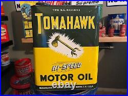 Rare Vintage Original Tomahawk Hi Speed Motor Oil 2-gallon Can Empty Nice