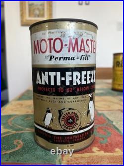 Rare Vtg Canadian Tire Moto-Master Anti-Freeze Tin Can Penguin Graphic Oil