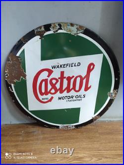 Rare vintage WAKEFIELD CASTROL MOTOR OILS advertising enamel sign of 50's