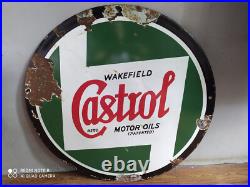 Rare vintage WAKEFIELD CASTROL MOTOR OILS advertising enamel sign of 50's