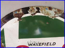 Rare vintage WAKEFIELD CASTROL MOTOR OILS advertising enamel sign of 50's