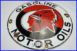 Red Indian Gasoline Motor Oil Vintage Porcelain Sign Gas Oil Lubester Pump Plate